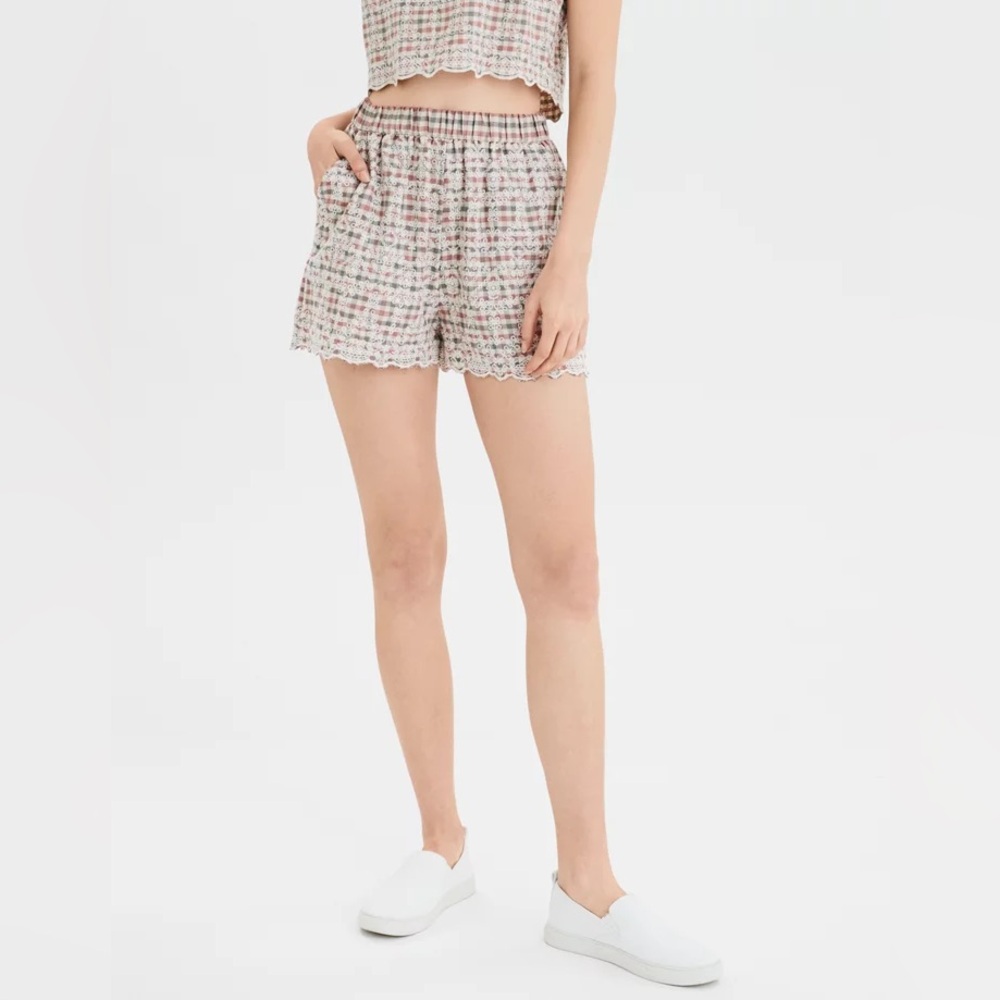 American Eagle High-Waisted Plaid Slim Short